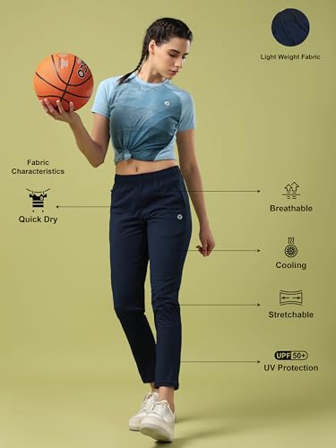 Image of TECHNOSPORT Women's Regular Fit Mid Rise Solid Track Pant with Antimicrobial, Stretchable for Gym, Workout & Sports and Regular Use