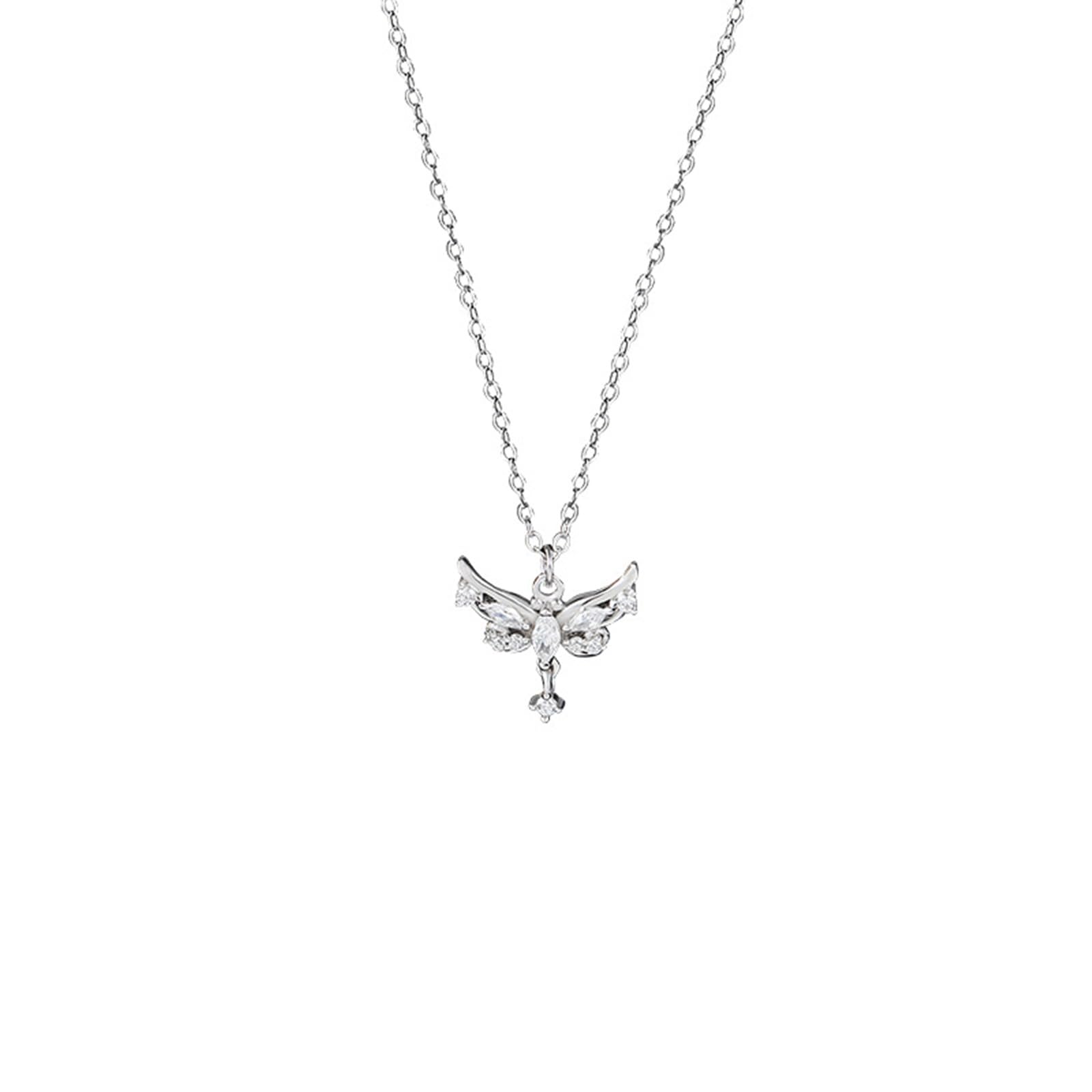 Collar de oro blanco de 18 quilates con alas de ángel para mujer, cadena de oro blanco de 9 K, 14 y 18 quilates con moissanita, collar de madre de cable alargado para mujer, 40 + 5 cm