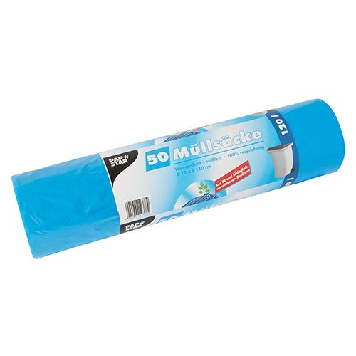 Papstar - 50 bolsas de basura de polietileno de alta densidad (120 l, 110 x 70 cm, con aditivos biodegradables, 4 paquetes de 50 unidades cada uno), color azul