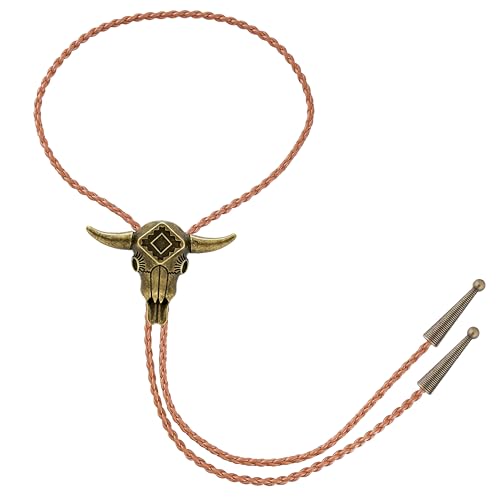 Image of Jeilwiy Bolo Tie for Men Western Cowboy Tie Necklace Gold Bolo Tie Leather Necktie Halloween Tie Accessories for Women