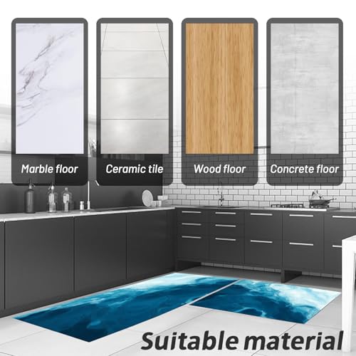 Alfombras de cocina de ondas azules: decora y protege tu pasillo o entrada con este juego lavable 6