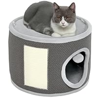 PawHut Kratztonne, 30 cm Hoch Katzentonne mit Höhle, Kratzbaum, Katzenturm aus Sisal, für Katze bis 5 kg, Cremeweiß