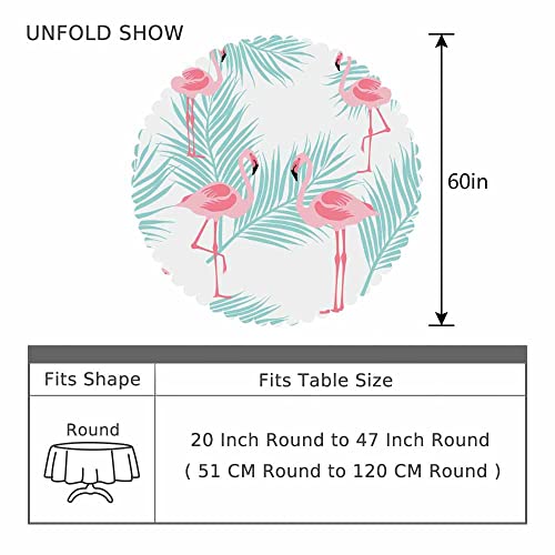 Aoyego Flamingo Pink Table Cloth Leaves Wild Animal Tropical Plant Palm Tree Vibrant Nature Round Tablecloth 60 Inch For Dining Room, Party, Banquet #TOP3