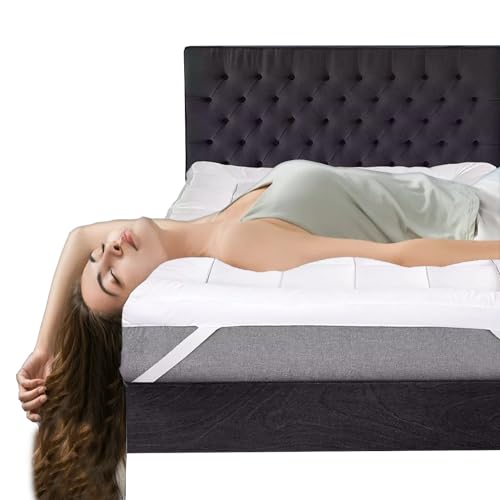Extra Thick Mattress Topper Double Bed 10cm Hotel Quality Microfiber Filled Box Stitched Quilted 4" Topper with Corner Straps Hypoallergenic Soft and Firm Hotel Quality