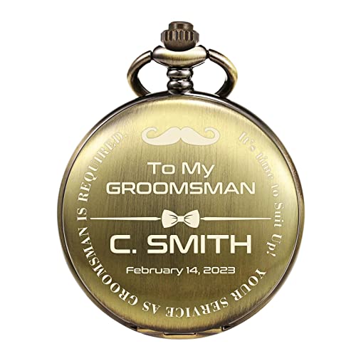 Image of TREEWETO Personalized Pocket Watch for Groomsmen Best Man Custom Engraved Pocket Watches Proposal Gift for Man Wedding Gifts, Groomsman Gifts for Men