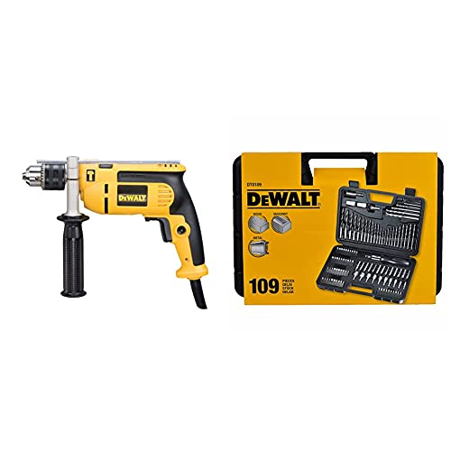 Dewalt DEWD024K DWD024KS 230 Volt Percussion Drill 13 mm with Kitbox, 701 W, Yellow/Black & DT0109 Screwdriver and Drillbit Set (109 Pieces)