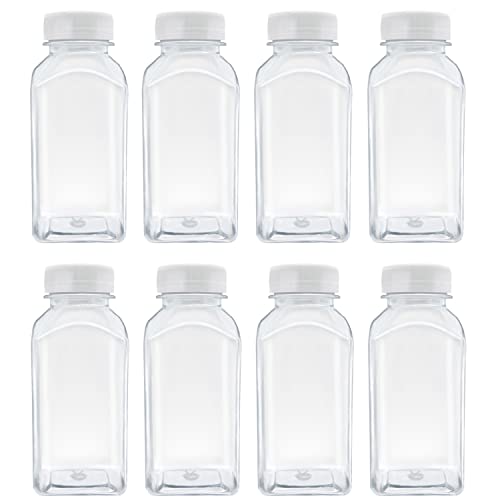 Image of MYYZMY 8 Pcs 8 Ounce Plastic Juice Bottles, Reusable Bulk Beverage Containers for Juice, Milk and Other Beverages, White lid