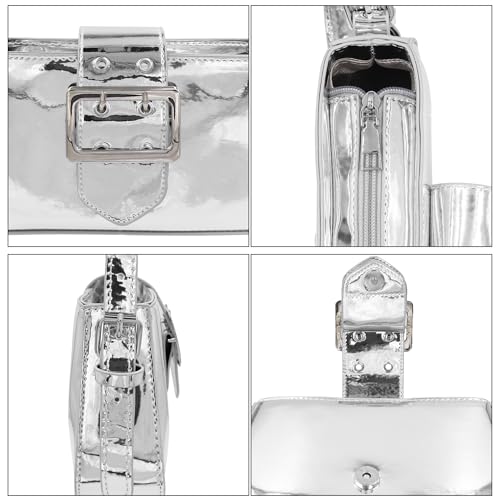 BOLLEY JOSS Small Shoulder Underarm Bag Y2K Shiny Metallic Silver Purse Cute Party Bag4