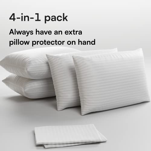 Niagara Sleep Solution 4Pack Pillow Protectors Standard 20X26 Inches Cotton Sateen Blend Tight Weave Size High Thread Count Zippered White Hotel Quality Non Noisy #TOP1