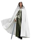 UQJE Medieval Cloak with Hood Halloween Renaissance Hooded Cape for Men and Women-White