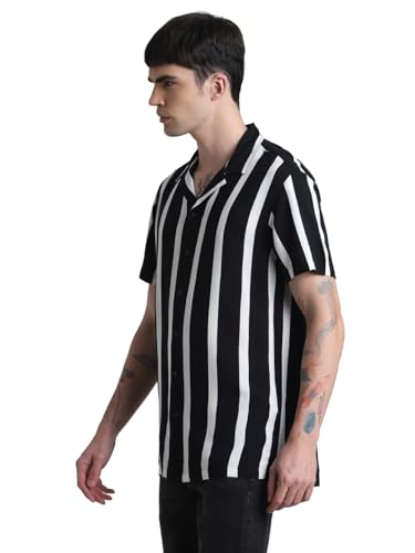 JACK & JONES JJJEFF Resort Stripe Shirt SS Relaxed 12249367 ,Schwarz ,L – Ansicht 3