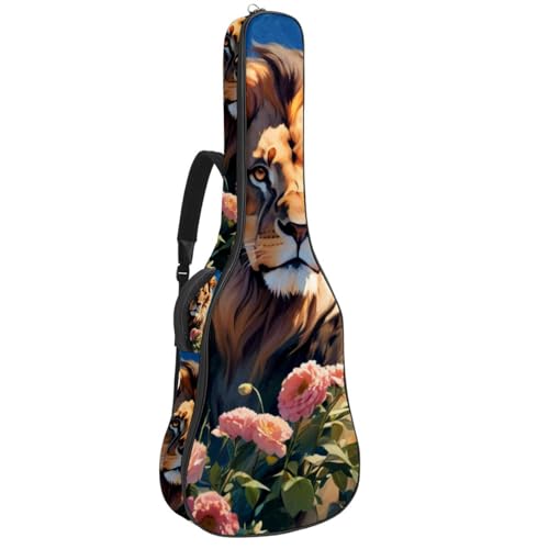 Sac guitare acoustique 41 pouces étanche à motif lion fleuri