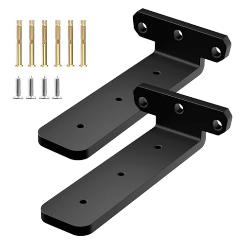 Naturezhen 2 Piezas Escuadras para Estanterías, Soportes Metálicos Flotantes para Estanterías, Negras, Espesor 5 mm con Tornillos, Capacidad de Carga 100 kg (20cm)