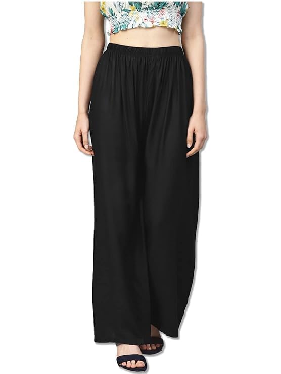 hivata Plain Plazo Women Rayon Loose Fit Flared Palazzo Pants Soft Stylish & Comfortable Bottom Wear Casual Plaazo for Girls Office, Stylish Flared Palazzo Trousers Wide Leg in Black Colour (Large)-picture-32
