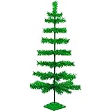 Metallic Green Tinsel Christmas Tree Green Metal Base Artificial Brush Wood Trunk Stand Included (48