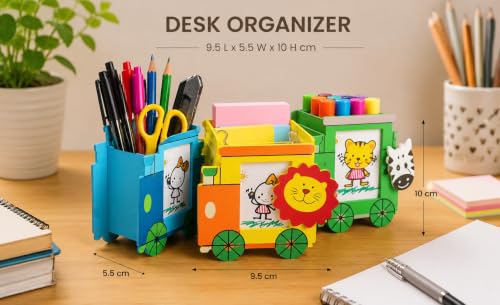 Image of GOLD LEAF Wooden Pen Stand with Photo Frame Birthday Return Gifts for Kids (Multicolor, Pack of 6) (Train)