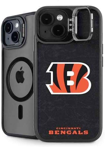 Skinit Kickstand Phone Case Compatible with iPhone 15 - Officially Licensed NFL Cincinnati Bengals Black & White Design