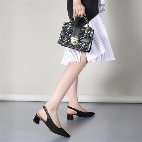 Women's Slingback Block Heel Pumps Ladies Closed Pointed Toe Weave Sandals Evening Dress Heels4