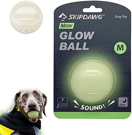 SKIPDAWG Interactive Squeaky Dog Ball, Light Up Dog Ball Glow in Dark, Floating Dog Toy Ball Durable TPR Light Weight, Bouncy Dog Tennis Ball for Dogs Size 2.5 Inches, 1 Pack