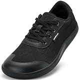 Sapatos femininos com bico largo – Sapatos minimalistas descalços zero drop casual confortável caminhada atlética ampla largura tênis moderno para joanete inchaço fascite plantar pé, Todo preto, 8
