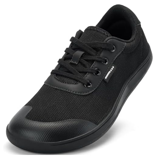 Sapatos femininos com bico largo – Sapatos minimalistas descalços zero drop casual confortável caminhada atlética ampla largura tênis moderno para joanete inchaço fascite plantar pé, Todo preto, 6