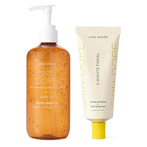 Josie Maran Skin Dope Hemp Mask and Body Cleanser Duo (2oz, 12oz) – Argan Oil Face Treatment – Facial and Skin Wash Scrub – Organic Shower Soap Gel – Blackhead Lotion Masks – Natural Anti Aging Care