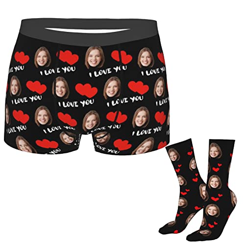 Calzoncillos Personalizada Bóxers para hombre con cara de foto Calcetines Personalizado con cara de foto 16", Bóxer para hombre I Love You Regalos divertidos para hombres Esposo Novio Día del Padre