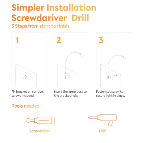 acegoo LED Leselampe Bett Vollmetall, Dimmbar Schwanenhals Lampe 3000K/Bernstein, Wandmontage Weiß mit Schalter Flexible, Drehbarer Leuchtenkopf für Buch Schlafzimmer (1 pack)