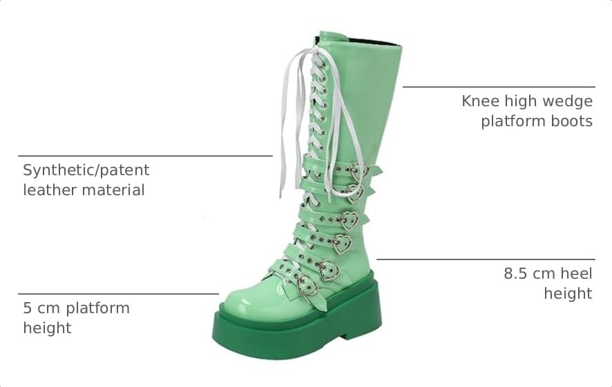 Image of Parisuit Women's Knee High Goth Platform Boots Lace Up Combat Boots | Chunky High Heel, Buckle Boots, Punk Chain Boots