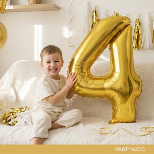 Image of PartyWoo Metallic Gold Number 4 Balloon 40 Inch 25pcs Gold Foil Star White