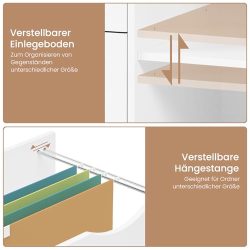 WOLTU Archivador Móvil, Cajonera de 3 Cajones y 2 Estantes Abiertos, con 5 Ruedas y Barra Colgante, Armario de Oficina para Carpetas y A4, 80x39,5x69,5 cm, Blanco - imagen 7