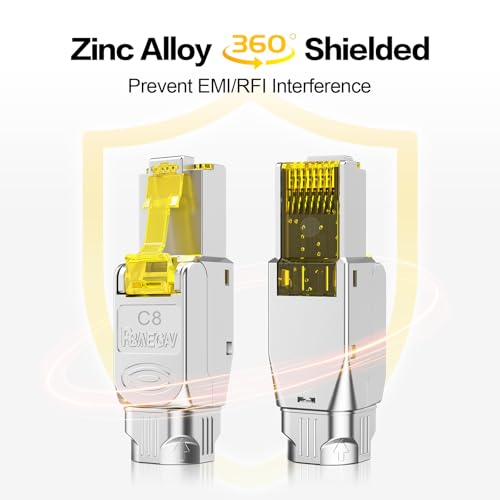 PBAEGAV RJ45 Connector Tool-Free,CAT8 Field Termination Plug Gold Plated Modular Plug STP CAT8 Connector Tool Less for CAT8 CAT7 Network Cable(6 Pack)