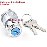 Schalterstellung: Stufe 1 Schlüssel kann abgezogen werden, Stufe 2 Kontakt A – B geschlossen, Stufe 3 Kontakt A – B bleibt geschlossen, C wird dazugeschaltet (mit Rückholfeder) Natürlich müssen nicht alle Plätze belegt werden.