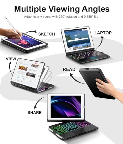 Image of Baisla iPad 9th Generation Case with Keyboard 10.2 inch (2021), 360 Rotatable with Trackpad & Rainbow Backlit, iPad Keyboard case for 9th /8th /7th, iPad Air 3, iPad Pro 10.5 (Black)