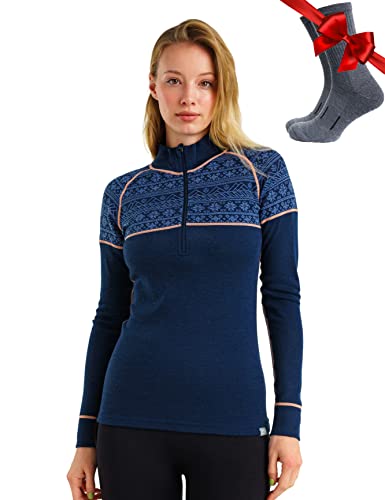 Merino Wool Women’s Base Layer Half Zip Sweater