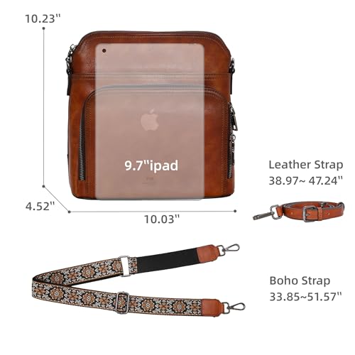 Iswee Leather Crossbody Bags for Women Multi Pockets Medium Shoulder Bag Lightweight Functional Travel Purse4