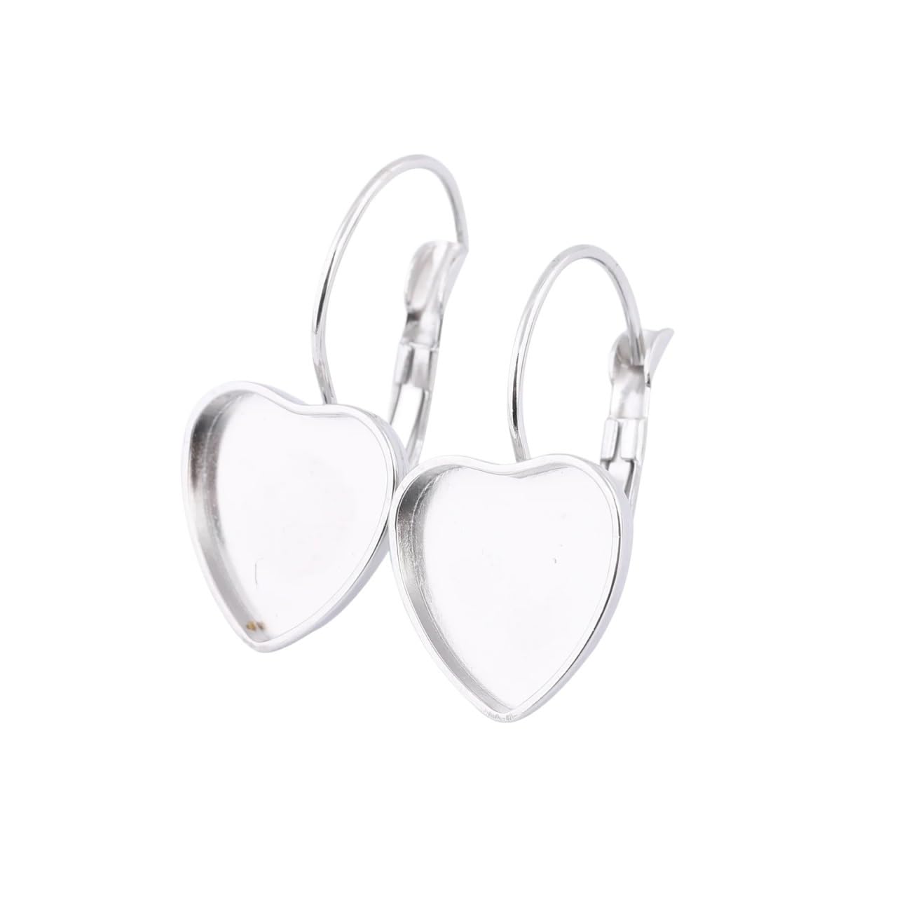 zyrqon 60pcs Stainless Steel Heart Cabochon Earring Base Settings Leverback Findings for Jewelry Making