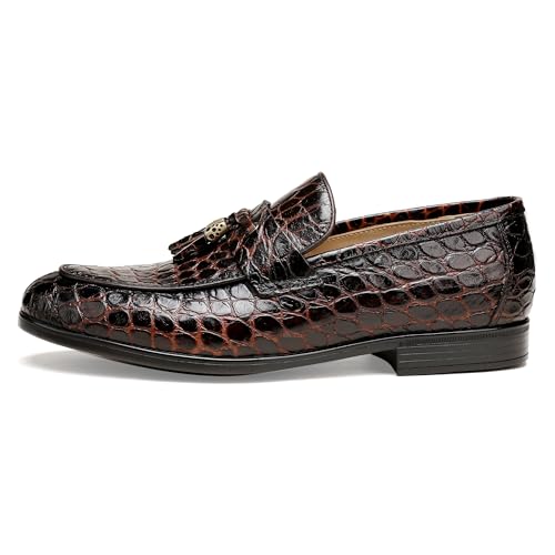 Image of Mens Leather Tassel Loafer, Classic Luxury Smooth Upper Tassel Slip-on Penny Loafer for Mens, Black