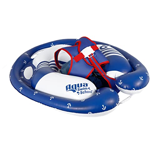 Swimschool Freestyle Swimmer Baby Pool Float With Multi-Position, Adjustable Safety Seat, Dual Air Chambers Safe, Red-White-Blue Nautical #TOP7