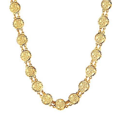 U7 Allah Necklace for Women/Men, 18K Gold Plated Square/Oval/Coin/Heart/Crescent Moon Islamic Pendant Necklace Muslim Jewelry with Chain 06.Coin Neckl