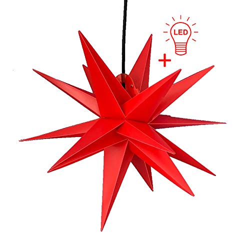 LED WEIHNACHTSSTERN 3D 18 Zacken 55 cm INKL. LEUCHTMITTEL (auswechselbar)  Leuchtstern Auenstern Faltstern Adventsstern wetterfest fr auen und  innen 4m Kabel wetterfest von Dekowelt (Rot) : Amazon.de: Beleuchtung