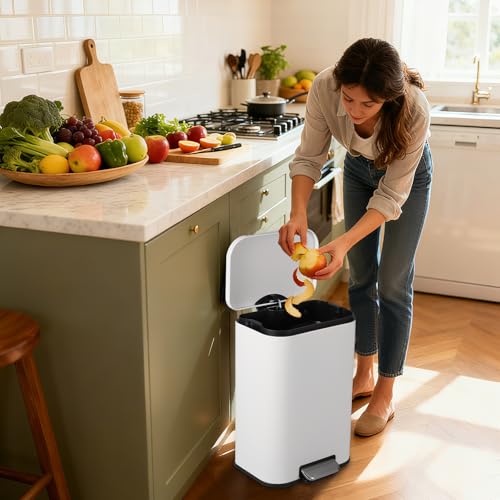 Caneca de basura rectangular 20L con pedal y tapa suave blanca miniatura 2