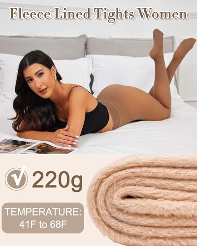 Justay 2 Pairs Fleece Lined Tights Women - Fake Translucent Thermal Black Winter Sheer Pantyhose Winter Thick Leggings (L)3