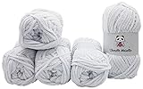TÜV-geprüft nach EN 71-3 Ilkadim 5 x 100 Gramm Chenille Metallic Strickwolle, Babywolle mit Glitzer, 500 Gramm Wolle Super Bulky (weiß 820-01)