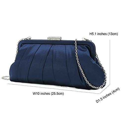 CHARMING TAILOR Classic Pleated Satin Clutch Bag Diamante Embellished Formal Handbag for Wedding/Prom/Black-Tie Events4