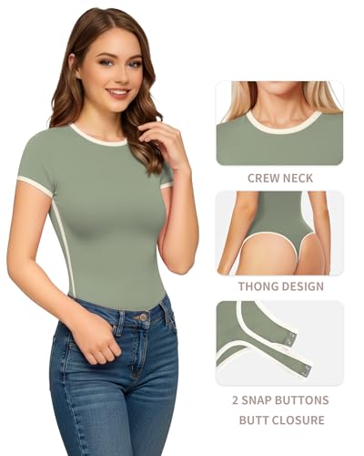 Image of MANGOPOP Women's Round Neck Short Sleeve Bodysuit T Shirts Basic Body Suit Tops