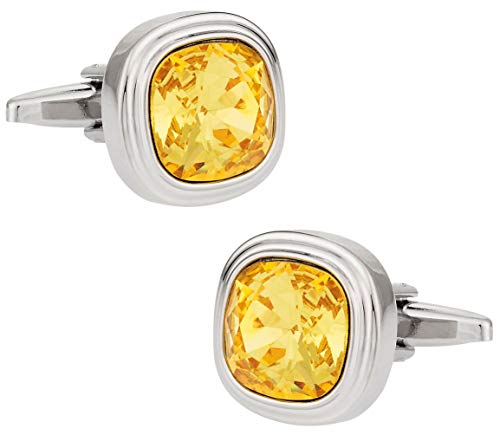 Mancuernillas de cristal amarillo con caja de regalo miniatura 1