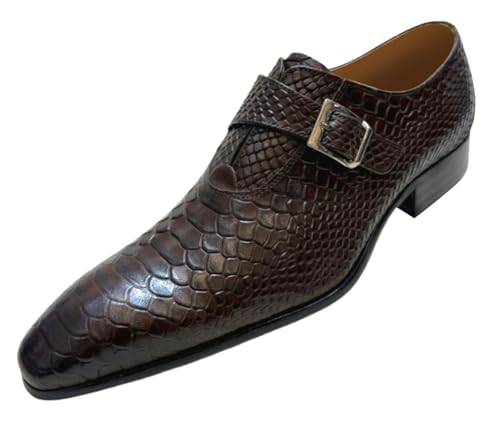 Santimon Men's Genuine Leather Loafers Formal Dress Shoes - Snake-Embossed Monk Strap Loafers with Adjustable Buckle