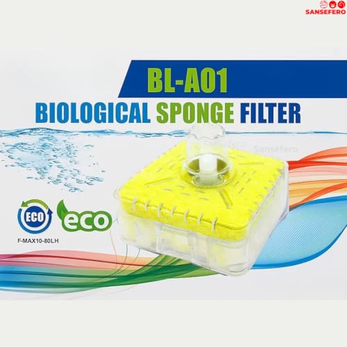 Image of SANSEFERO BL-A01 Biological Sponge Filter for Aquarium with 2mm L Tube Air-Powered Oxygen Bubble Filter Bio Sponge for Shrimp Tanks,Bowl, Fish Tank Quiet & Gentle (No Motor Added)