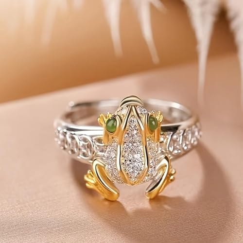 Someki Frog Ring for Women Men Gold And Silver Money Frog Rings Green Rhinestone Cute Animal Ring Bohemian Rings Lucky Wealth Jewelry Accessories Summer Vacation Gifts for Women Men by Someki - Used condition - Image 5